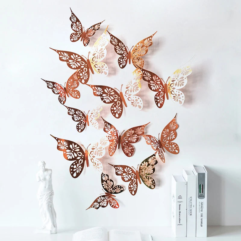 12-Piece 3D Hollow Butterfly Wall Stickers – Home & Party Decor