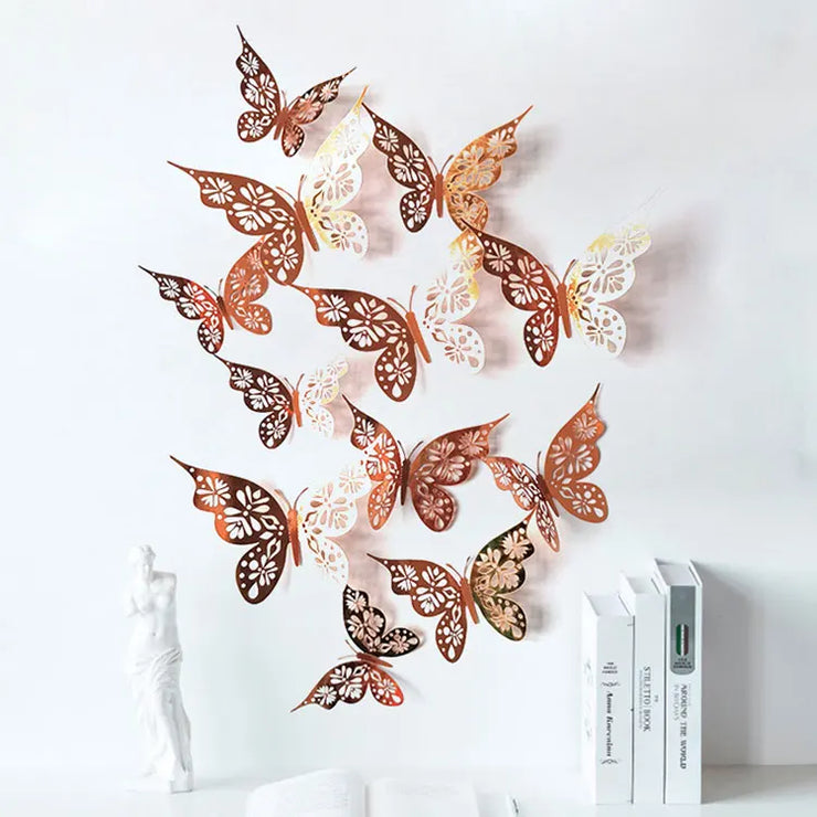 12-Piece 3D Hollow Butterfly Wall Stickers – Home & Party Decor