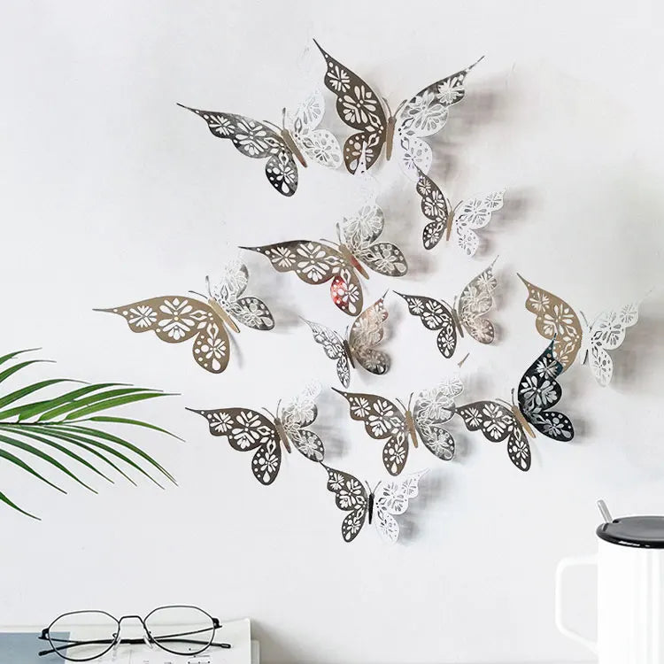 12-Piece 3D Hollow Butterfly Wall Stickers – Home & Party Decor