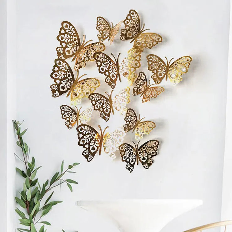 12-Piece 3D Hollow Butterfly Wall Stickers – Home & Party Decor