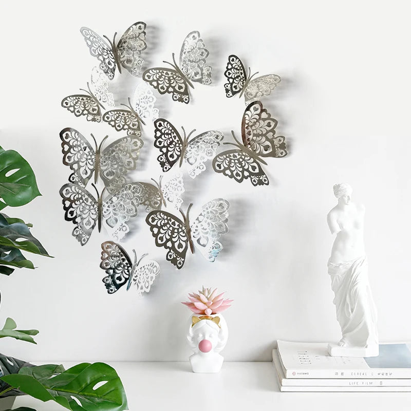 12-Piece 3D Hollow Butterfly Wall Stickers – Home & Party Decor