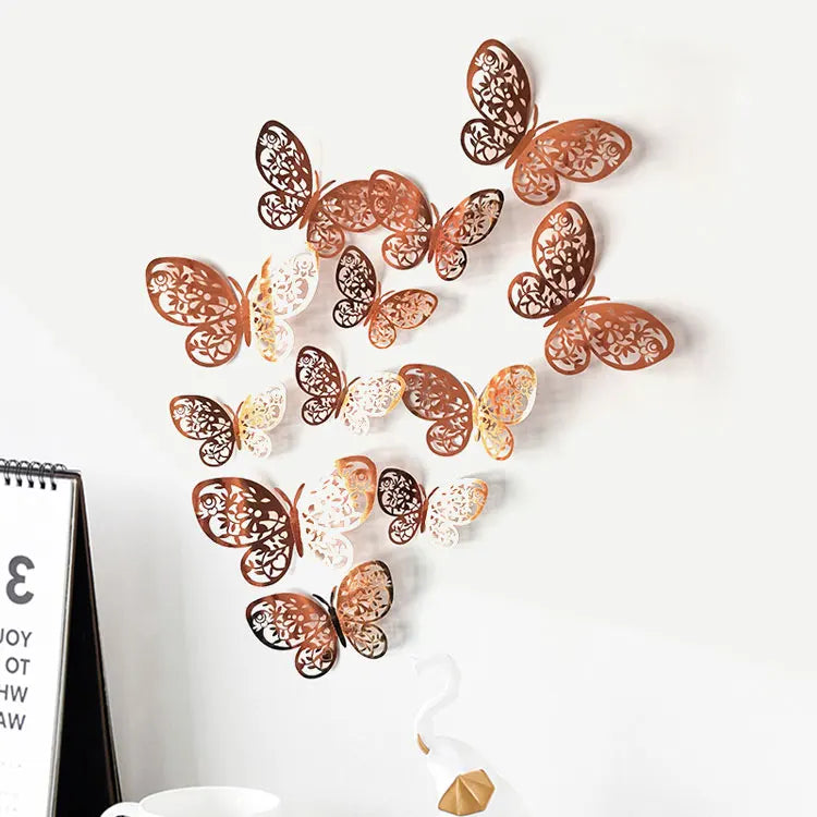 12-Piece 3D Hollow Butterfly Wall Stickers – Home & Party Decor