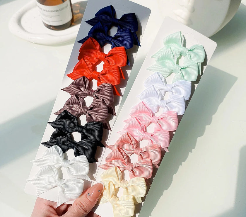 10-Piece Baby Girl Hair Clips – Handmade Solid Ribbon Bows