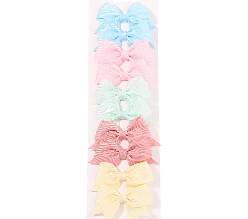 10-Piece Baby Girl Hair Clips – Handmade Solid Ribbon Bows