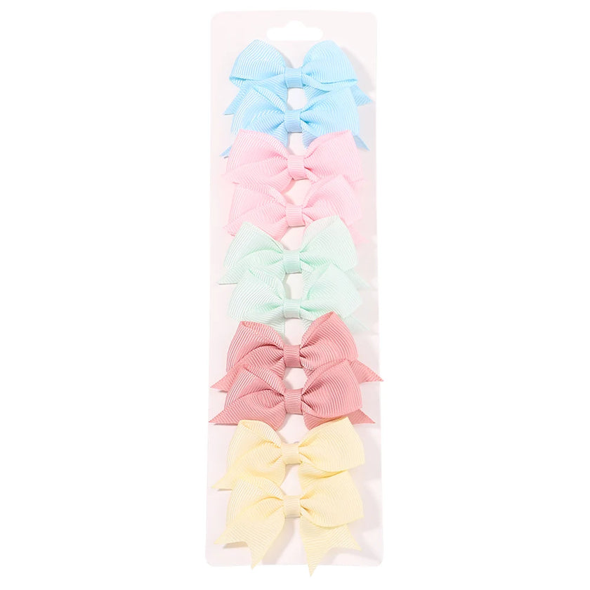 10-Piece Baby Girl Hair Clips – Handmade Solid Ribbon Bows