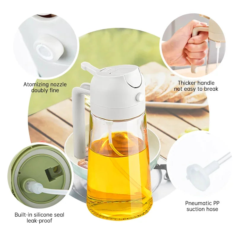 2-in-1 Glass Oil Spray Bottle – Dual-Purpose Dispenser with Pour Spout