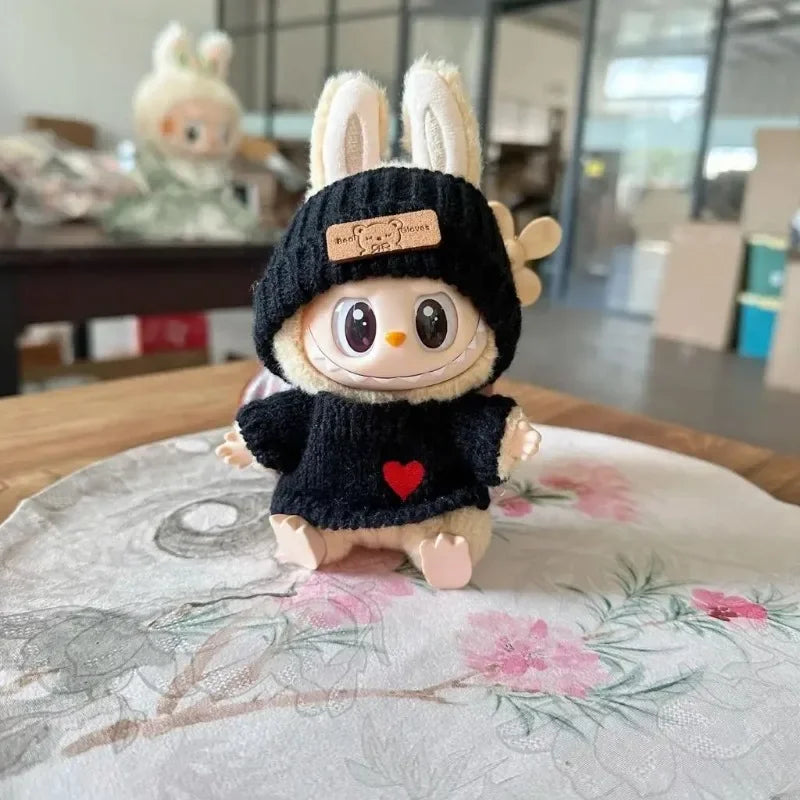 LABUBU Doll Clothes Set – Bear Hat & Love Sweater, DIY Accessories