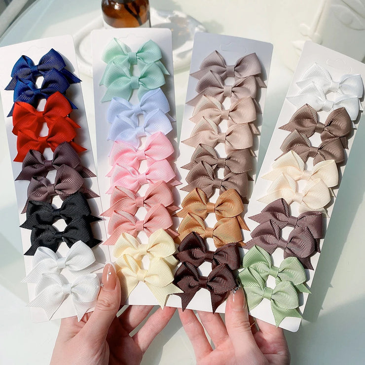 10-Piece Baby Girl Hair Clips – Handmade Solid Ribbon Bows