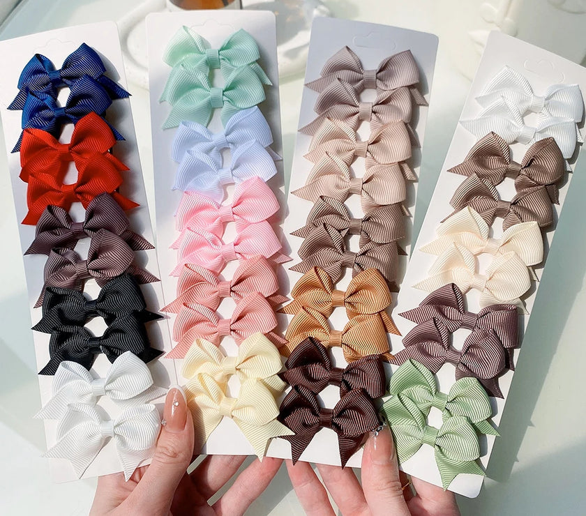 10-Piece Baby Girl Hair Clips – Handmade Solid Ribbon Bows