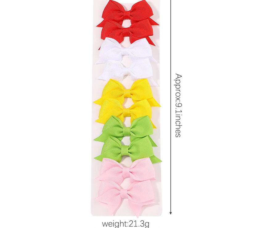10-Piece Baby Girl Hair Clips – Handmade Solid Ribbon Bows