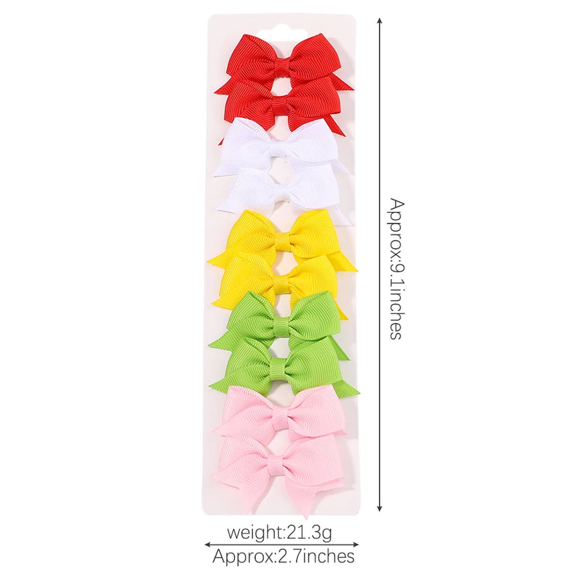 10-Piece Baby Girl Hair Clips – Handmade Solid Ribbon Bows