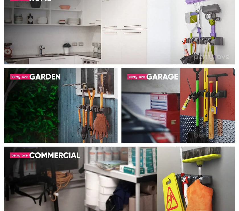 Wall-Mounted Mop & Broom Holder – Multi-Function Storage Rack