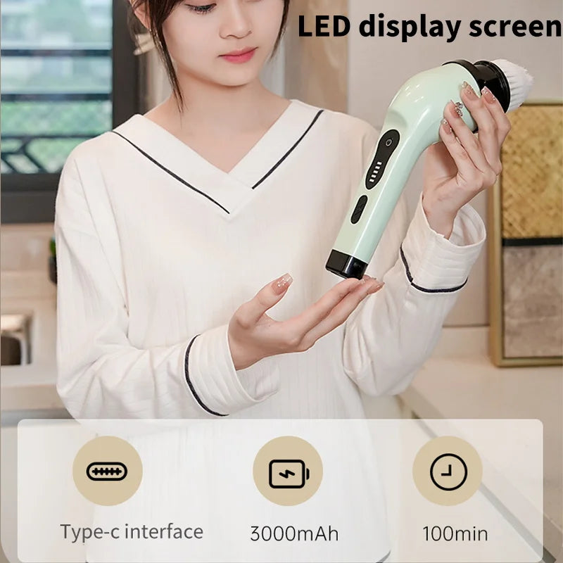 9-in-1 Electric Spin Cleaning Brush – Kitchen & Bathroom Scrubber