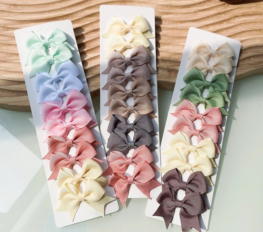 10-Piece Baby Girl Hair Clips – Handmade Solid Ribbon Bows