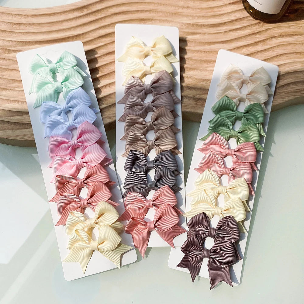 10-Piece Baby Girl Hair Clips – Handmade Solid Ribbon Bows