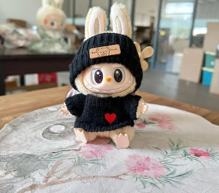 LABUBU Doll Clothes Set – Bear Hat & Love Sweater, DIY Accessories