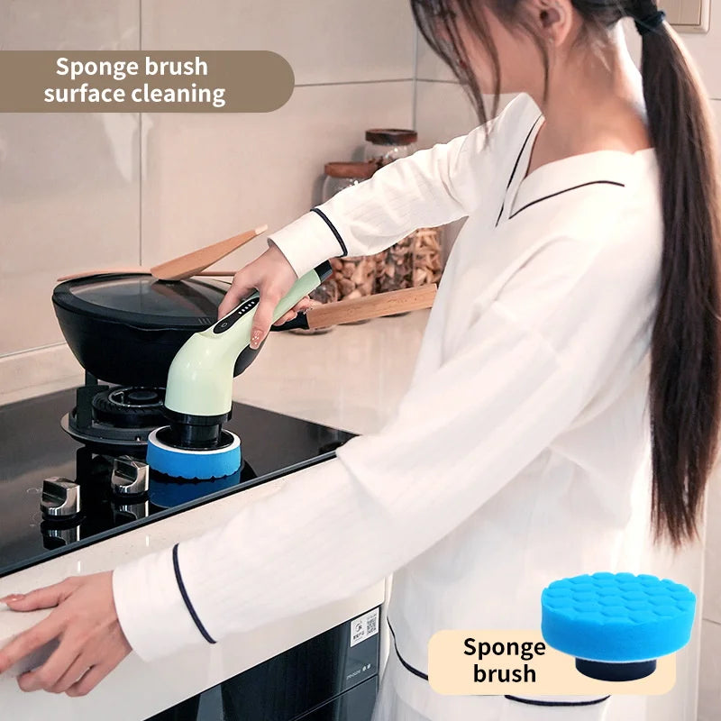 9-in-1 Electric Spin Cleaning Brush – Kitchen & Bathroom Scrubber