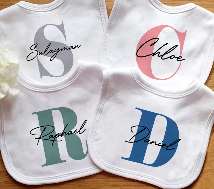 Personalized Baby Name Bib – Custom Cotton Feeding Bib for Toddlers