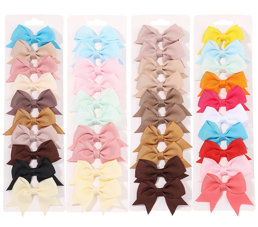 10-Piece Baby Girl Hair Clips – Handmade Solid Ribbon Bows
